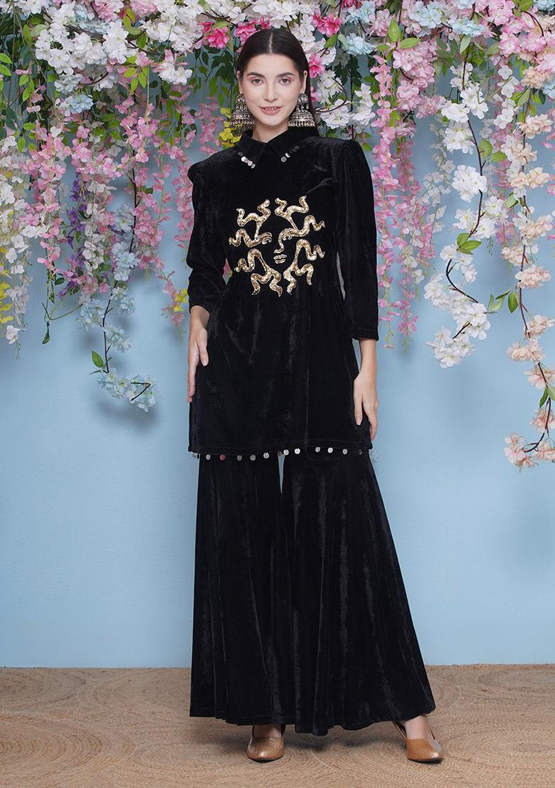 Maroon Embroidered Valvet Dress