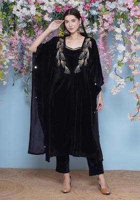 Black Embroidered Valvet Dress