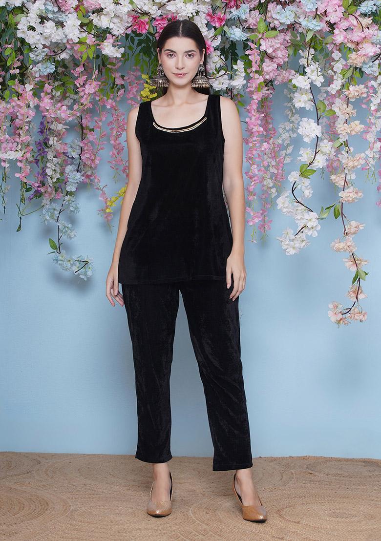 Black Embroidered Valvet Dress