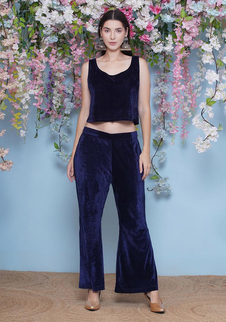 Navy Blue Embroidered Valvet Dress