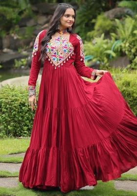 Maroon Embroidered Rayon Gown