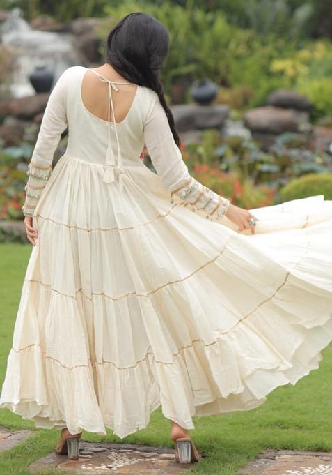 White Thread Work Cotton Gown