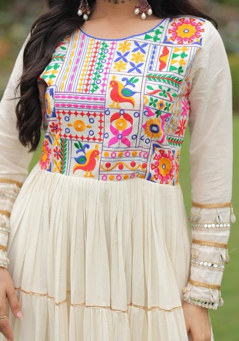 White Thread Work Cotton Gown