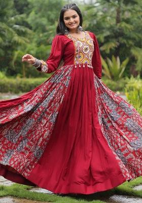Maroon Embroidered Rayon Gown