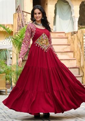 Maroon Embroidered Rayon Gown
