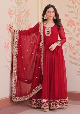 Maroon Embroidered Georgette Gown