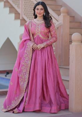 Pink Embroidered Silk Gown