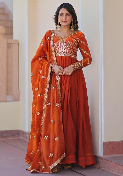 Orange Embroidered Fendy Gown
