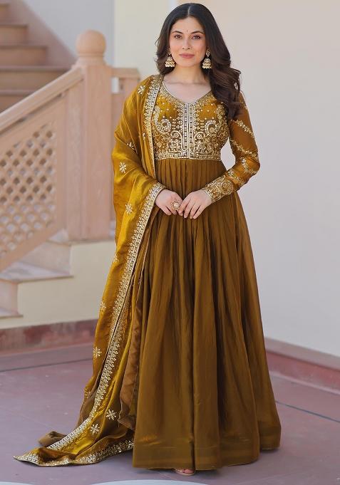 Mehendi Embroidered Fendy Gown