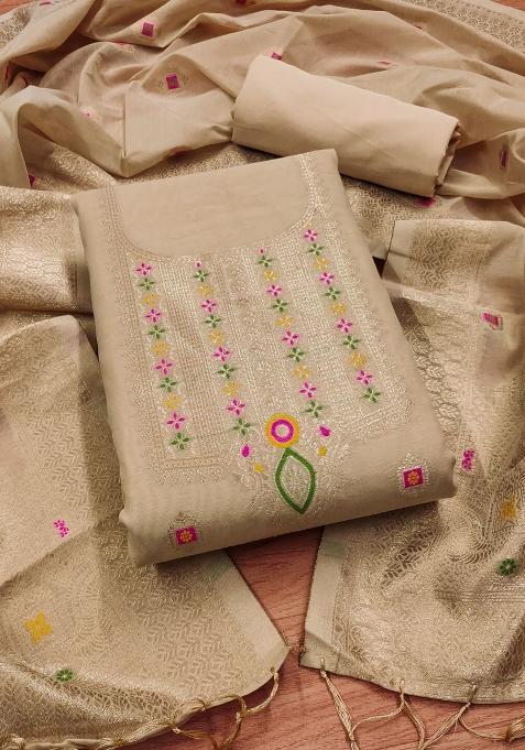 Chiku Woven Zari Dress Material