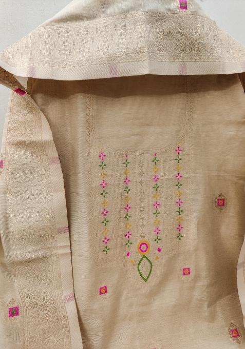 Chiku Woven Zari Dress Material