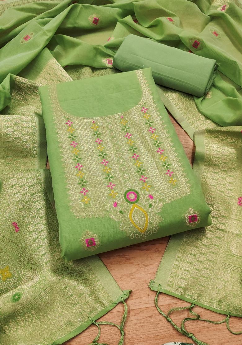 Pista Woven Zari Dress Material