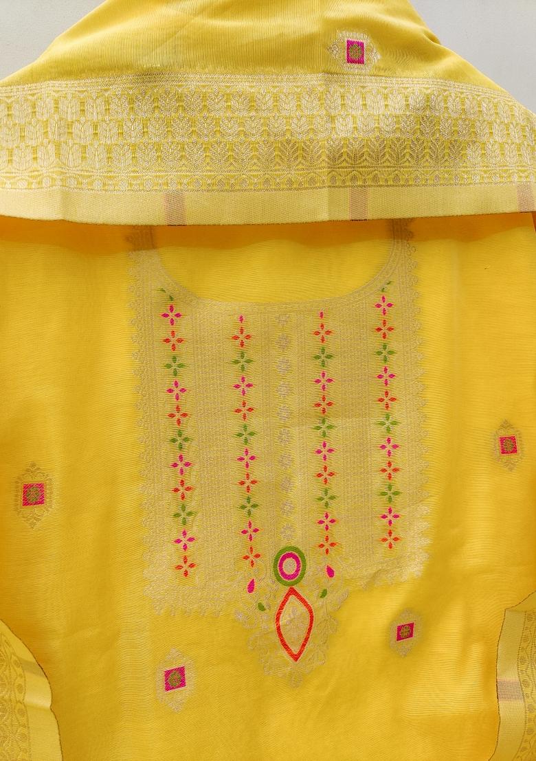 Yellow Woven Zari Dress Material