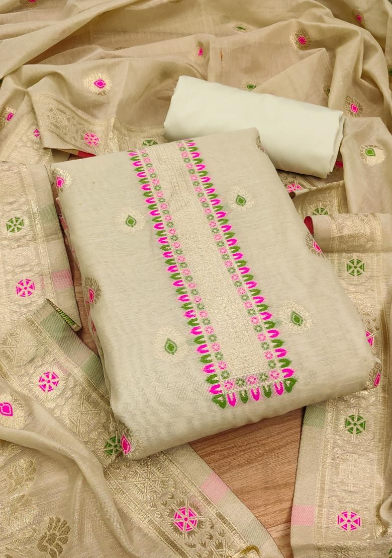 Chiku Woven Zari Dress Material