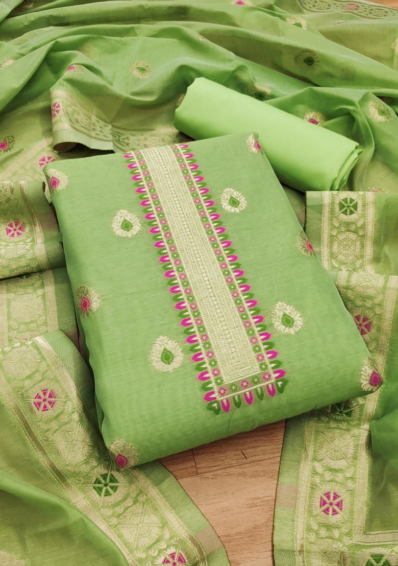 Pista Woven Zari Dress Material