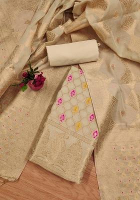 Chiku Woven Zari Dress Material