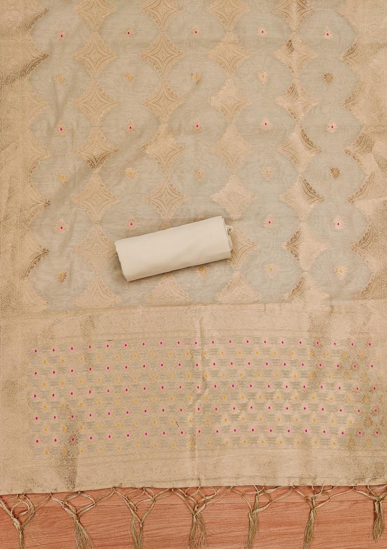 Chiku Woven Zari Dress Material