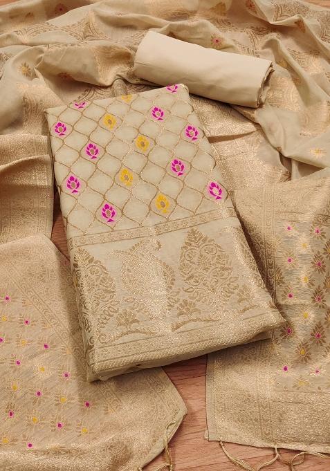 Chiku Woven Zari Dress Material