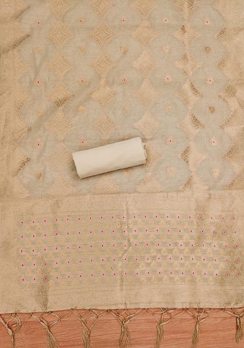 Chiku Woven Zari Dress Material