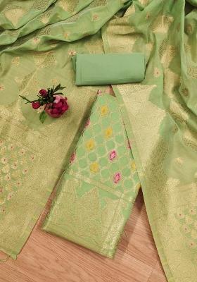 Pista Woven Zari Dress Material