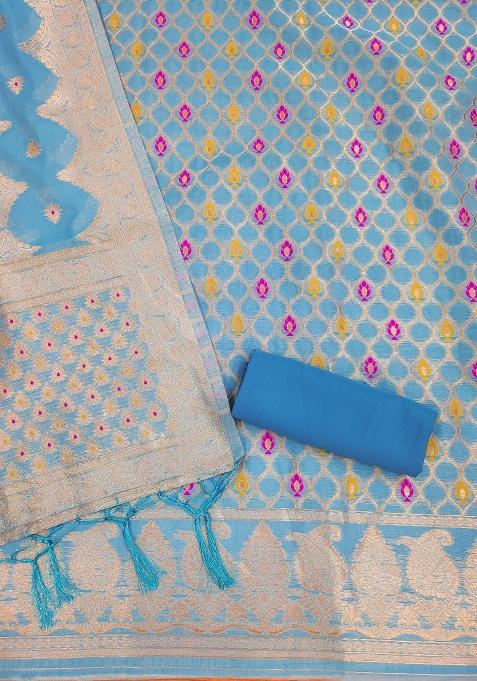 Sea Green Woven Zari Dress Material