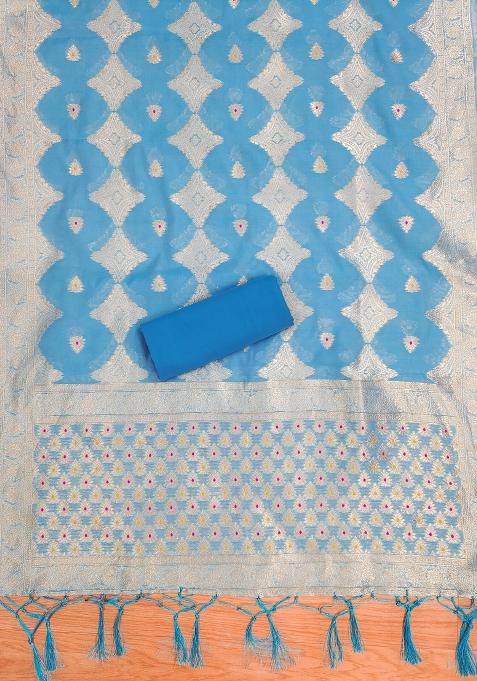 Sea Green Woven Zari Dress Material