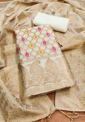 White Woven Zari Dress Material