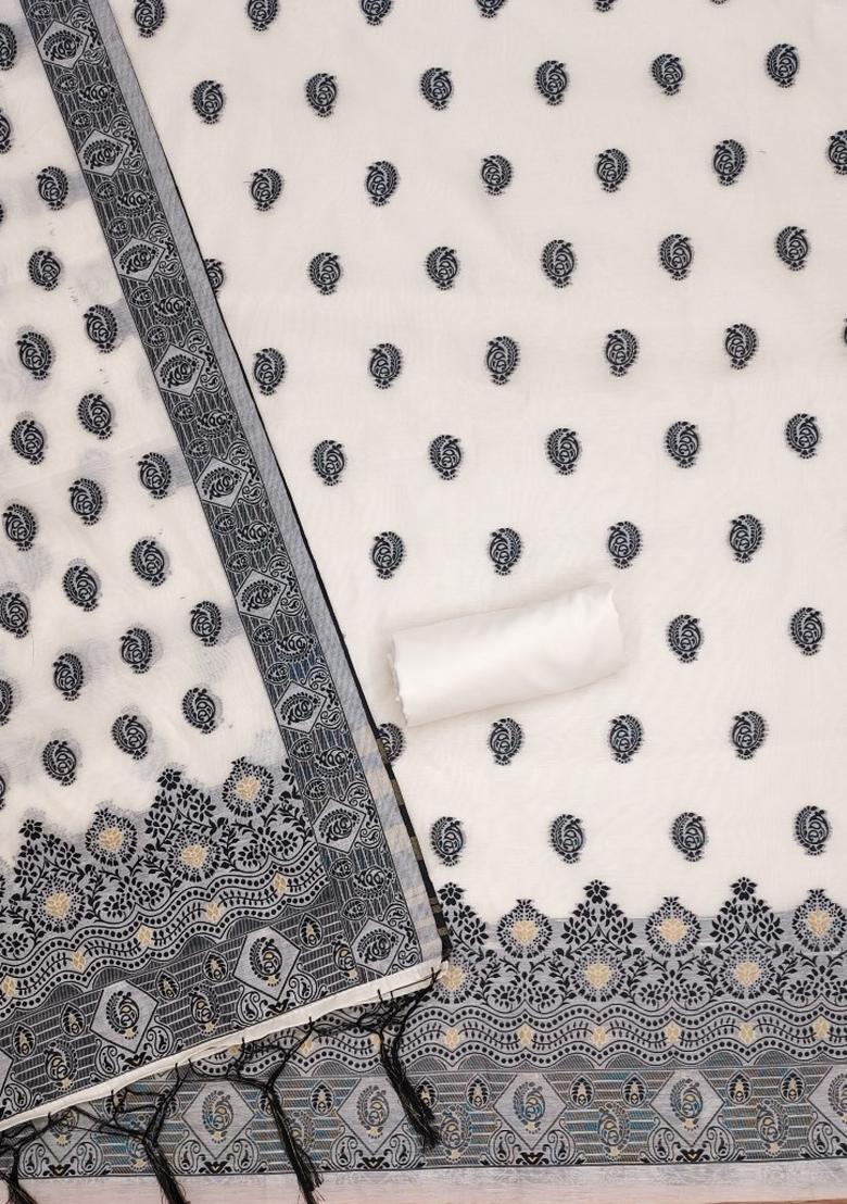 Bottle Green Woven Zari Dress Material