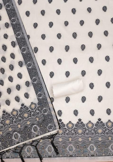 Bottle Green Woven Zari Dress Material