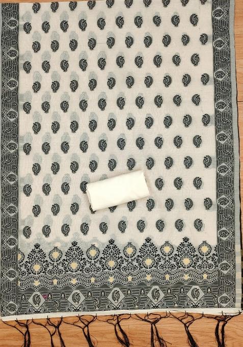 Bottle Green Woven Zari Dress Material