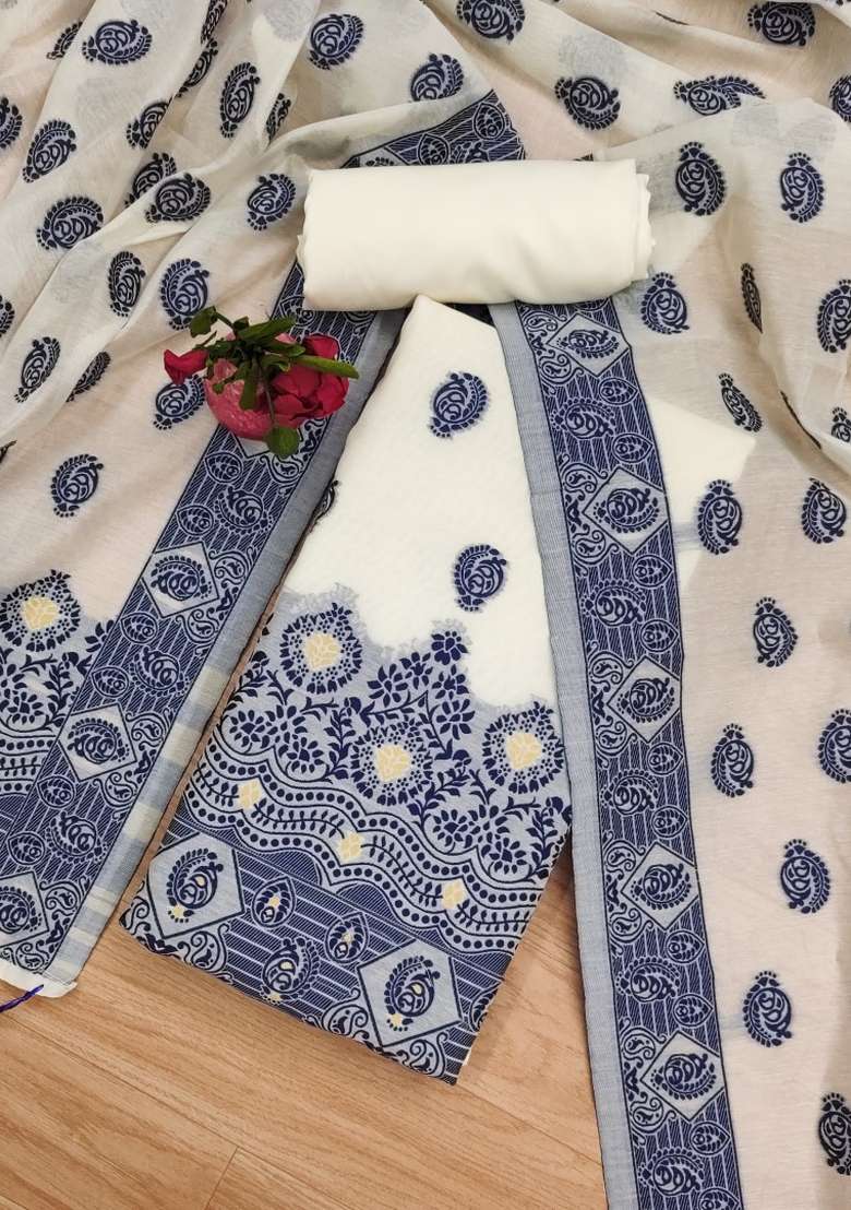 Navy Blue Printed Blended Straight Kurta Set - Indya