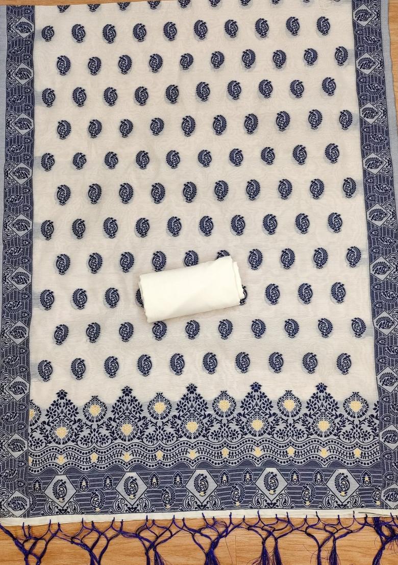 Navy Blue Woven Zari Dress Material