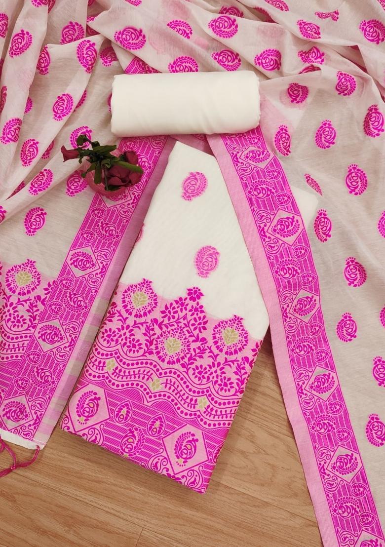 Pink Woven Zari Dress Material