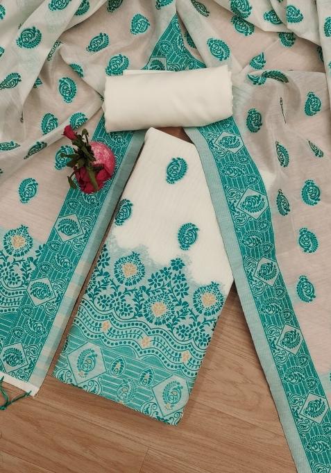 Teal Printed Blended Punjabi Suit