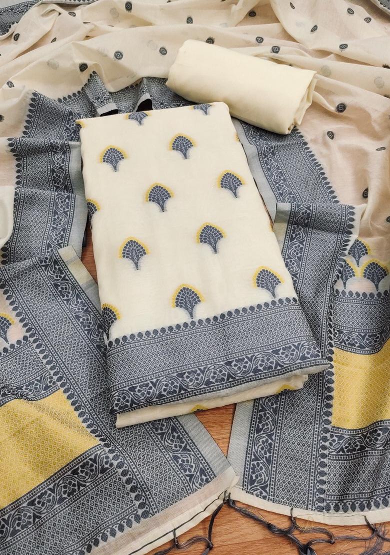 Grey Woven Zari Dress Material