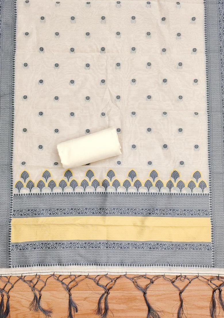 Grey Woven Zari Dress Material