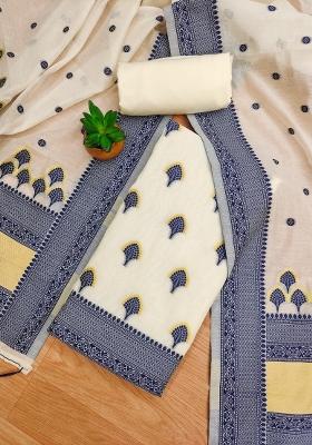 Navy Blue Woven Zari Dress Material