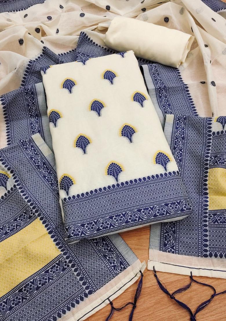 Navy Blue Woven Zari Dress Material