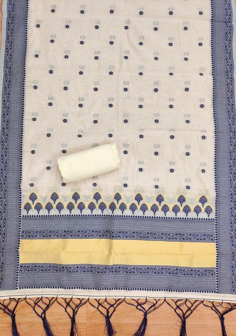 Navy Blue Woven Zari Dress Material