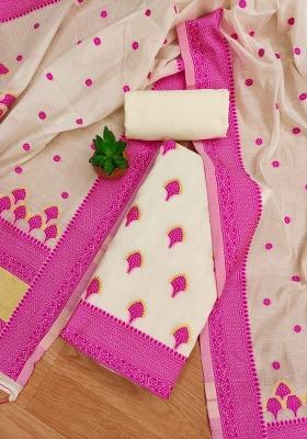 Pink Woven Zari Dress Material