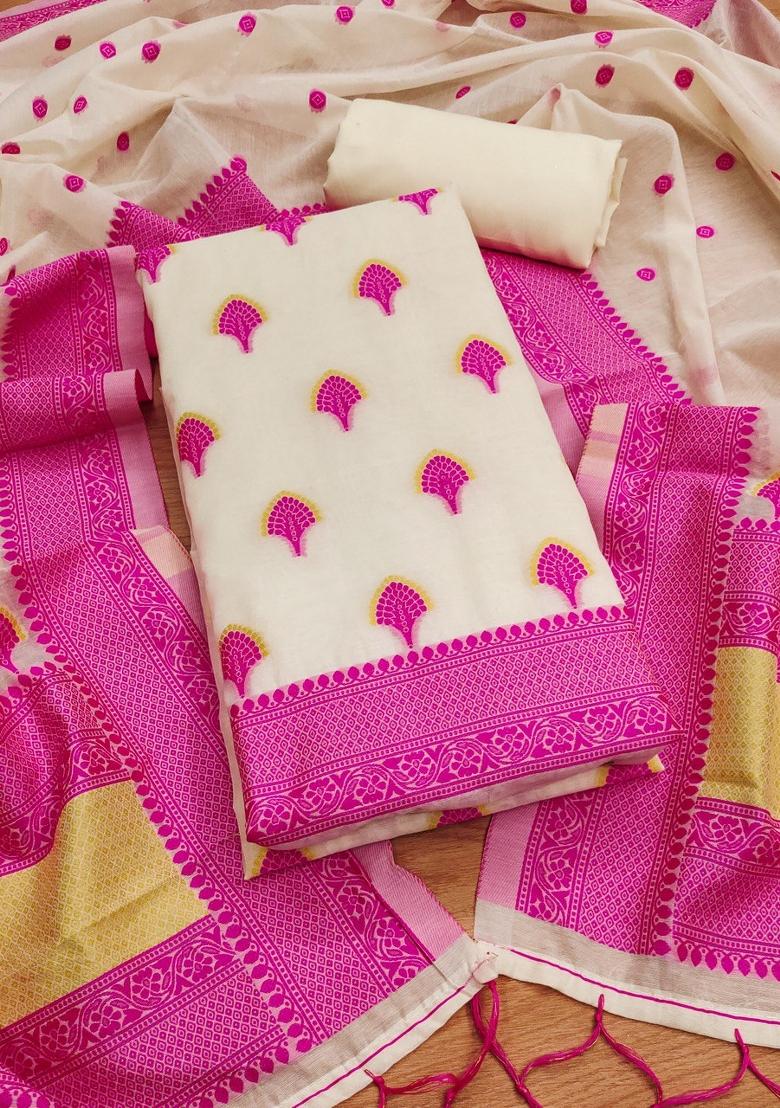 Pink Woven Zari Dress Material