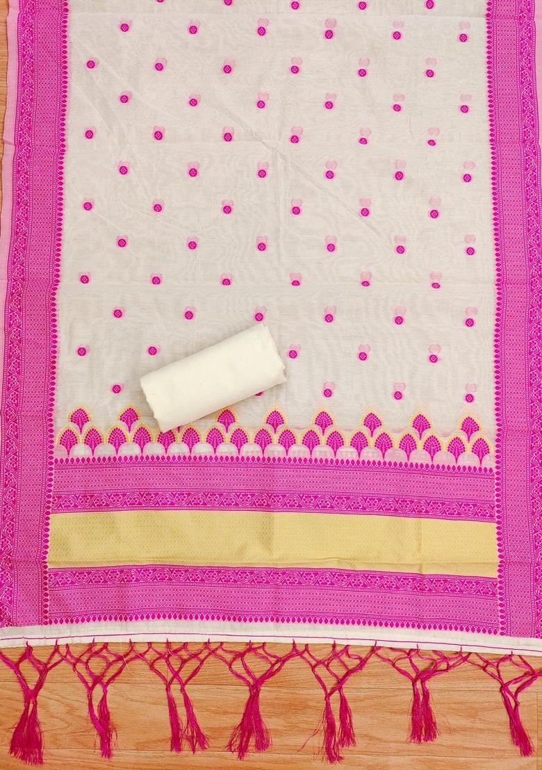 Pink Woven Zari Dress Material