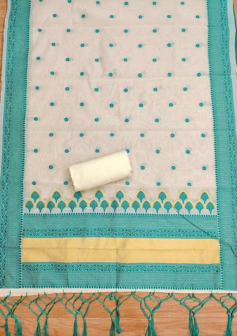 Teal Woven Zari Dress Material