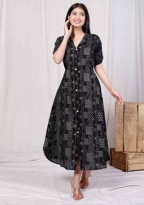 Black Printed Cotton Dress
