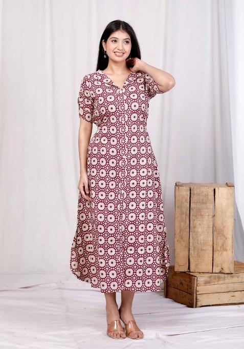 Cream Printed Cotton Gown