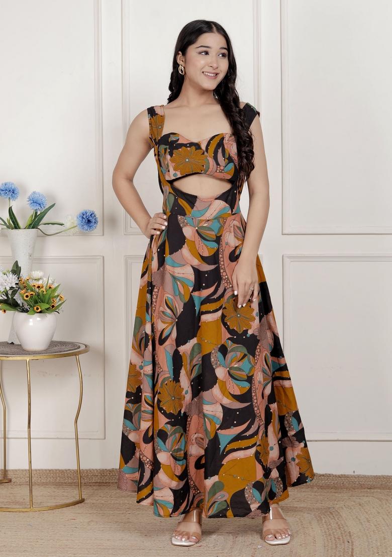 Black Floral Cotton Dress