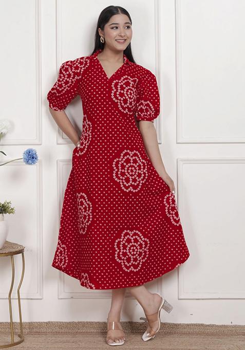 Red Bandhani Cotton Dress