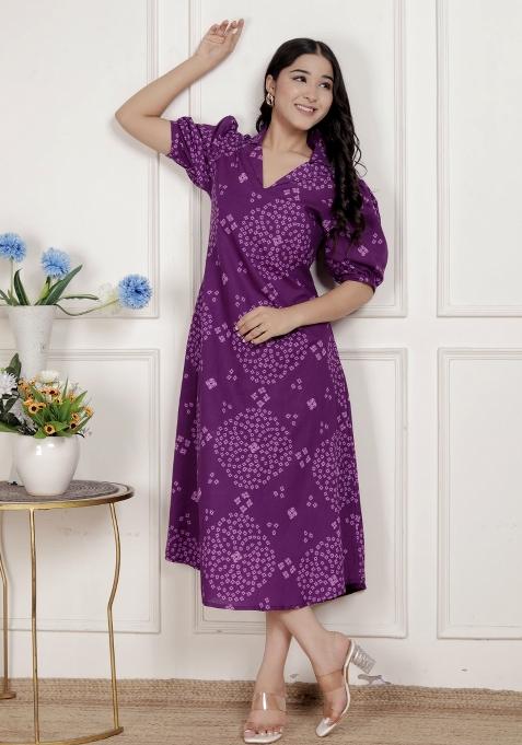 Purple Bandhani Cotton Kurta — view on Indya