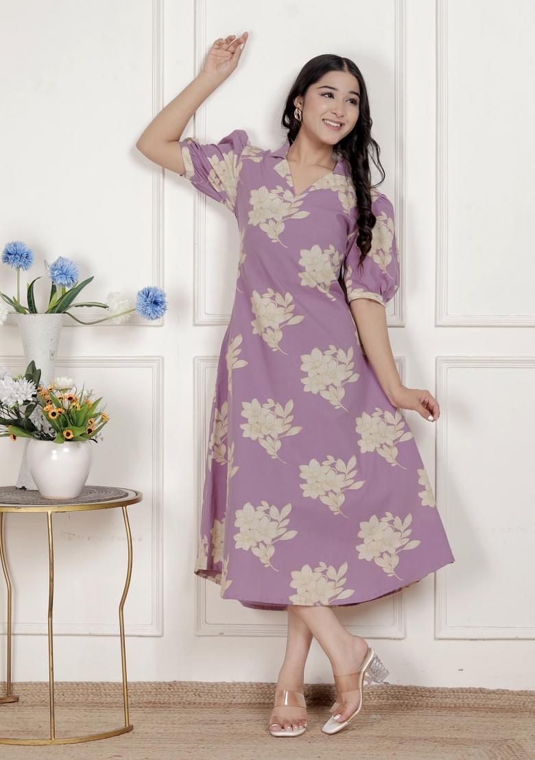 Lavender Floral Cotton Dress