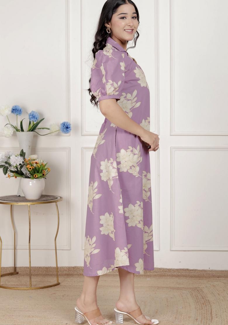 Lavender Floral Cotton Dress